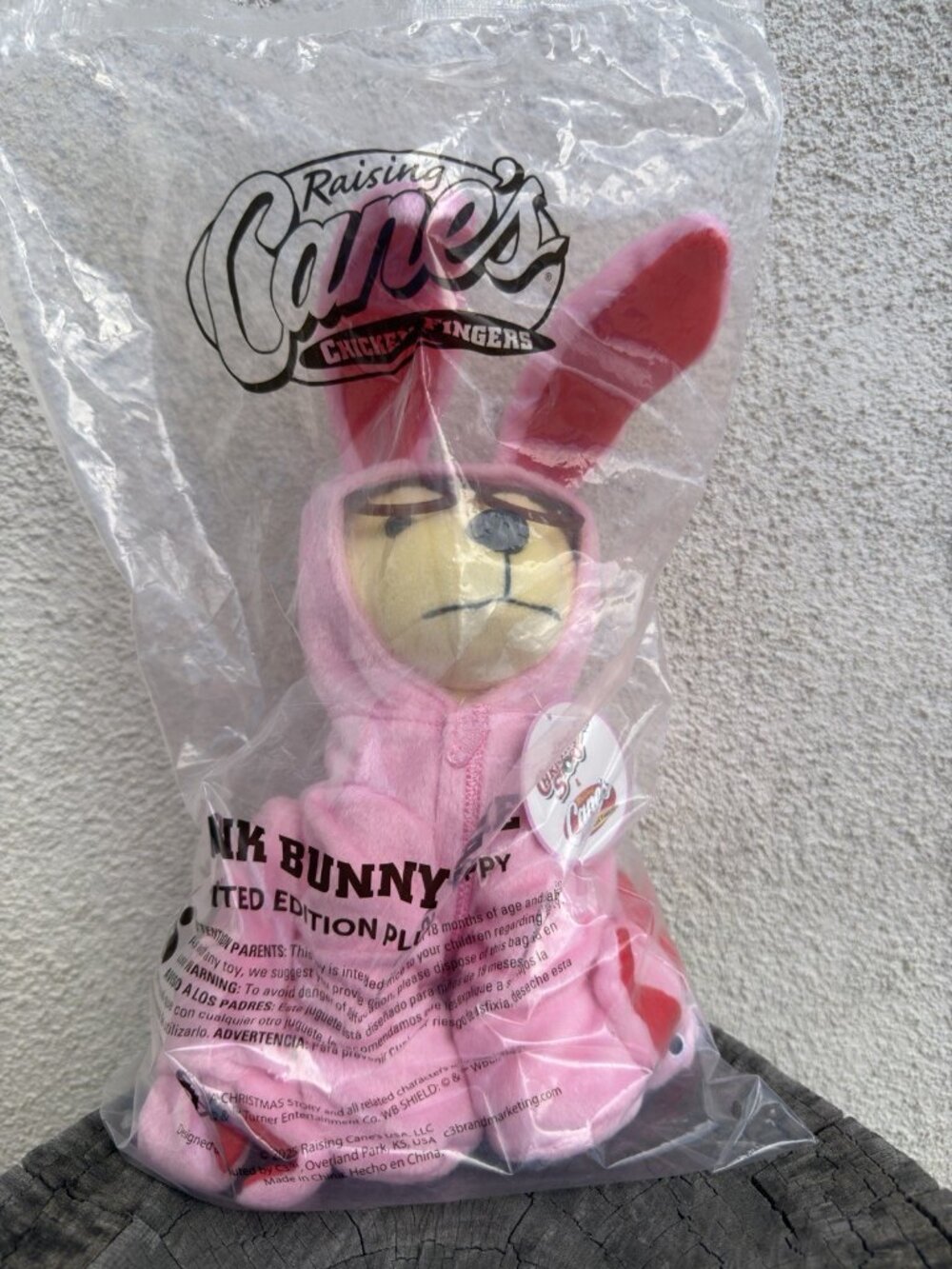 Raising Cane's A Christmas Story Plush Pink Bunny Puppy Limited Edition NWT